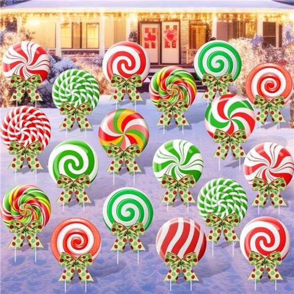 24 Sets Christmas Outdoor Yard Signs Peppermint Candy Corrugated Yard Decor - Picture 1 of 7